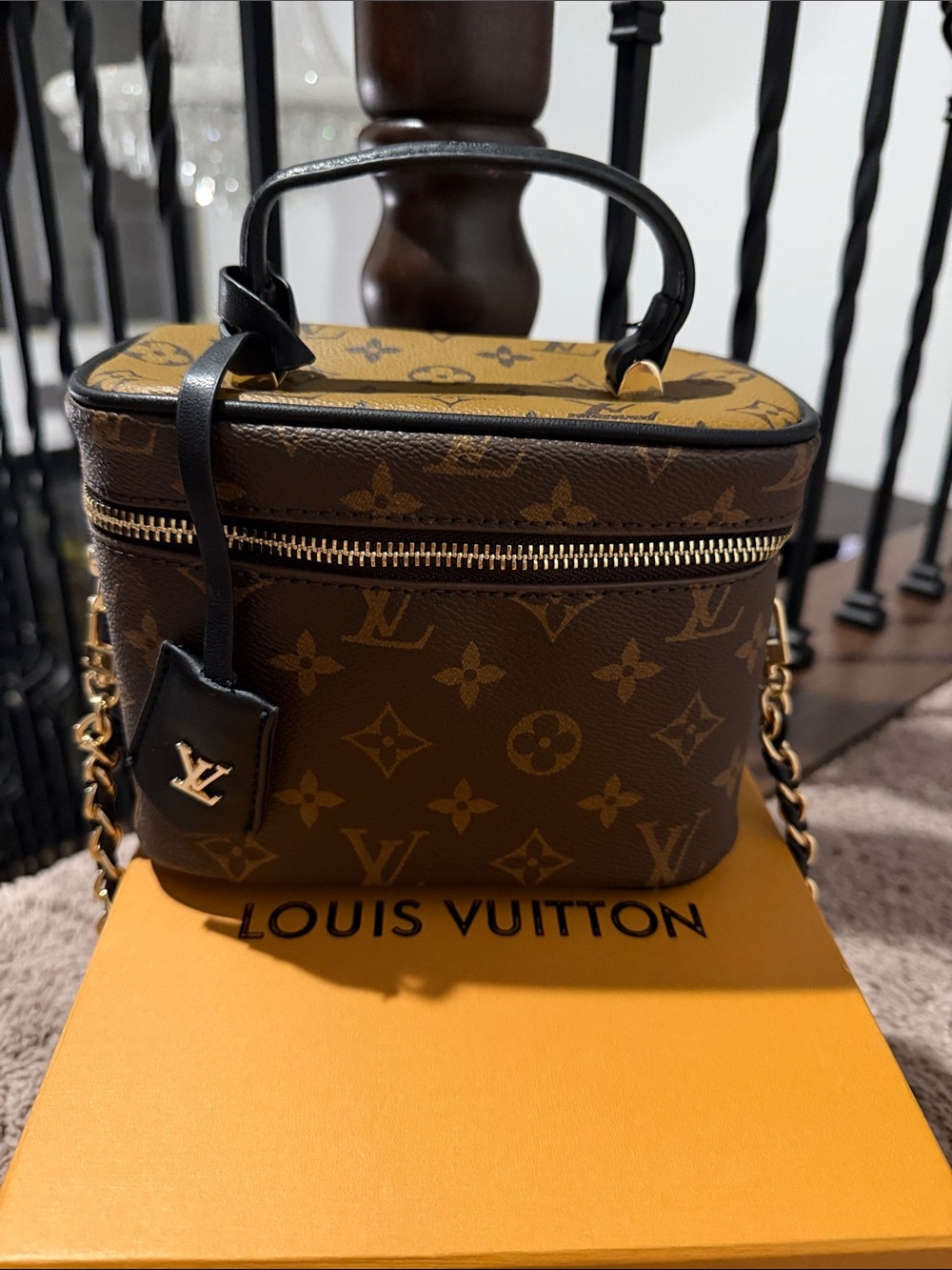 LV Brown Monogram Vanity Case Shoulder Bag with box